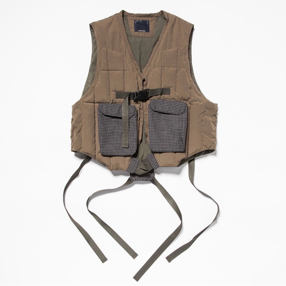 meanswhile Peach Cloth Down Men's Olive Quilted Vest/L6 With Pockets Size 03